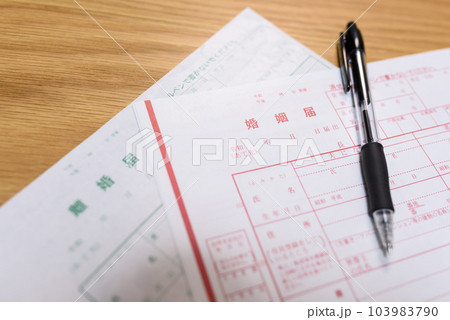 婚姻届と離婚届とボールペン　書類 103983790