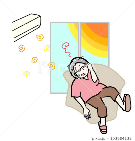 暑い部屋で熱中症になりそうな夏バテシニア女性のイラスト 暑い部屋で熱中症になりそうな夏バテシニア女性のイラスト 103984138