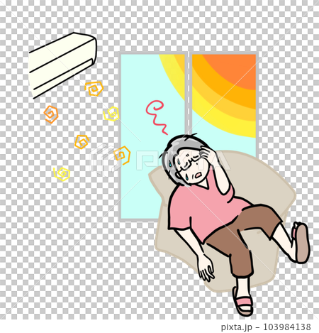 暑い部屋で熱中症になりそうな夏バテシニア女性のイラスト 暑い部屋で熱中症になりそうな夏バテシニア女性のイラスト 103984138