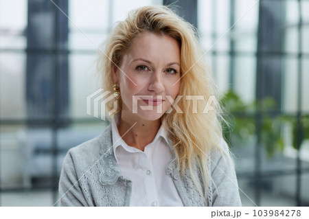 Portrait of a young beautiful business woman in the office 103984278