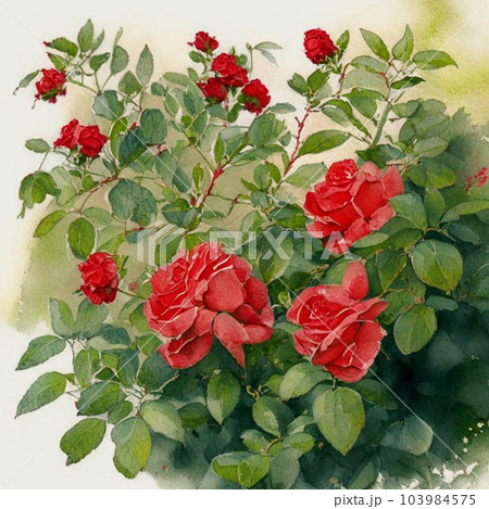 Beautiful red roses garden. Spring flower background, red rores bush. 103984575