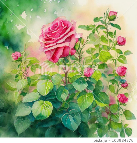 Beautiful pink roses garden. Spring flower background, pink rores bush. 103984576