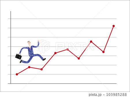 折れ線グラフを駆け上るビジネスマン 折れ線グラフを駆け上るビジネスマン 103985288