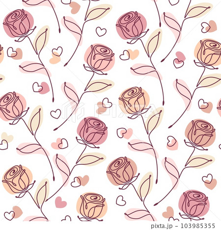 Seamless pattern with linear romantic symbols and abstract color shapes 103985355