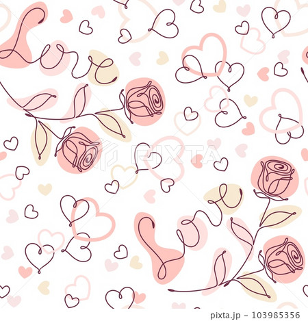 Seamless doodle pattern with linear romantic symbols 103985356