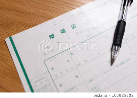 離婚届の書き方　ボールペンで書く男性 103985508