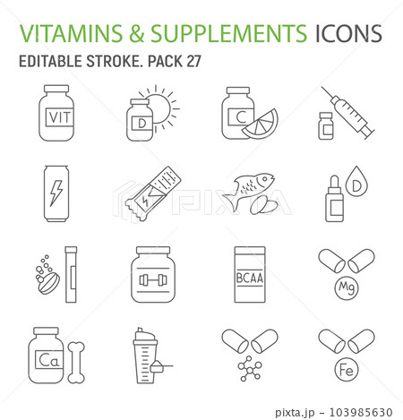 Vitamins and supplements line icon set Vitamins and supplements line icon set 103985630