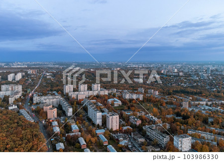 Aerial autumn evening city view with scenic sky 103986330