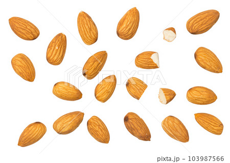 Almonds isolated on white background. top view Almonds isolated on white background. top view 103987566