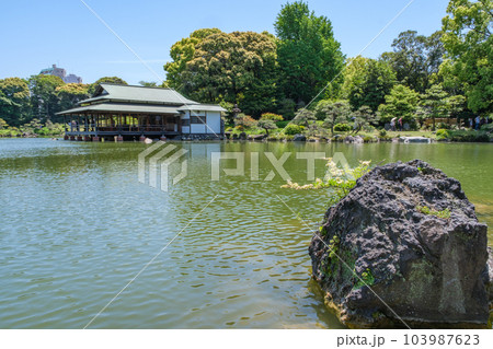 名石と涼亭　清澄庭園　東京都江東区 103987623