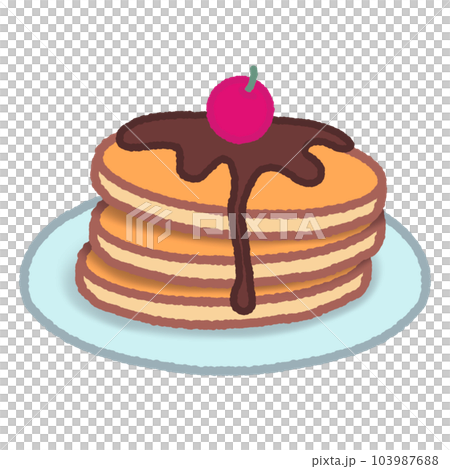 Stack of pancake with chocolate topping 103987688