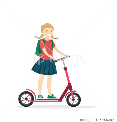 Caucasian girl on a scooter,active teenager isolated on white ba 103988207