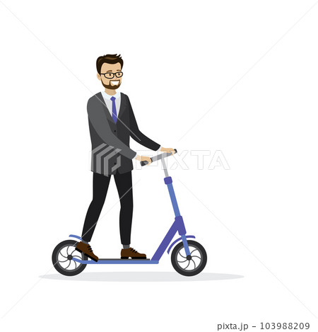 Business man riding on kick scooter to work Business man riding on kick scooter to work 103988209
