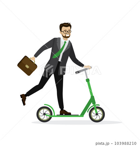 Business man riding on kick scooter to work Business man riding on kick scooter to work 103988210