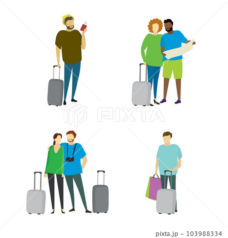 Different people travelers with suitcases. Different people travelers with suitcases. 103988334