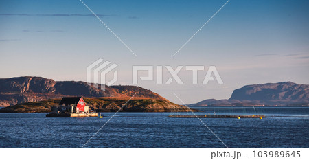 Floating Norwegian fish farm for salmon growing Floating Norwegian fish farm for salmon growing 103989645
