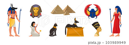 Ancient Egyptian Deity and Egypt Symbol Vector Illustration Set 103989949
