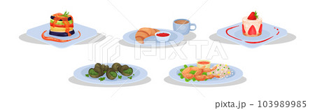 French Food and Traditional Cuisine Dish Vector Set French Food and Traditional Cuisine Dish Vector Set 103989985