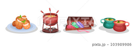 French Food and Traditional Cuisine Dish Vector Set French Food and Traditional Cuisine Dish Vector Set 103989986