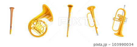 Brass Musical Instruments with French Horn, Trumpet and Clarinet Vector Set 103990034