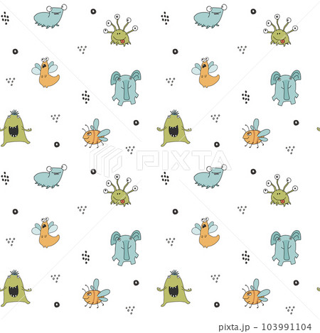 Cute monsters seamless pattern. Cartoon monsters background. Vector illustration 103991104