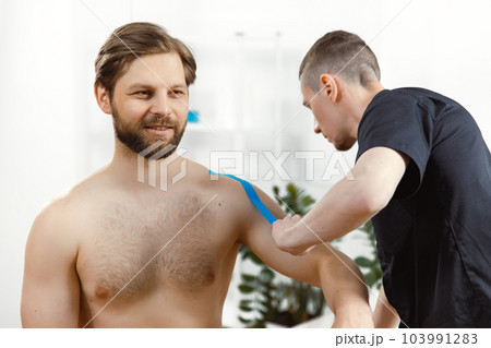 Athletic taping, Sports taping, Rehabilitative care, Rehabilitation approach for individuals with injuries. Restorative care for people with injuries Athletic taping, Sports taping, Rehabilitative care, Rehabilitation approach for individuals with injuries. Restorative care for people with injuries 103991283