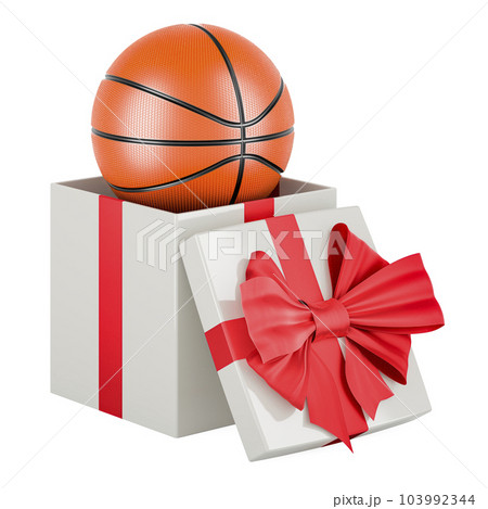 Basketball ball inside gift box, 3D rendering 103992344