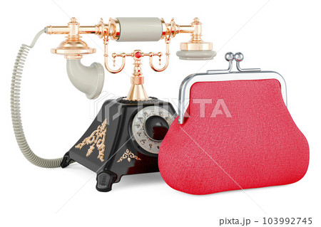 Old-fashioned phone with coin purse. 3D rendering 103992745