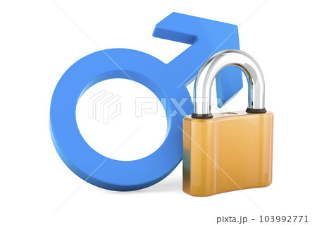 Male gender symbol with padlock. 3D rendering 103992771