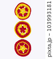 Decorative composition of colorful crocheted circles. Handmade patterns on white background Decorative composition of colorful crocheted circles. Handmade patterns on white background 103993181