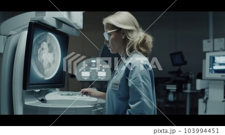 Medicine doctor working digital tablet for medical record of patient on interface. DNA.medical technology and futuristic concept.Digital healthcare and network on modern virtual screen.AI Generative 103994451