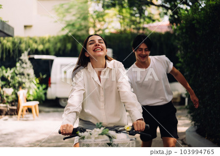 Couple of romantic young people at home, Vintage style photo Couple of romantic young people at home, Vintage style photo 103994765