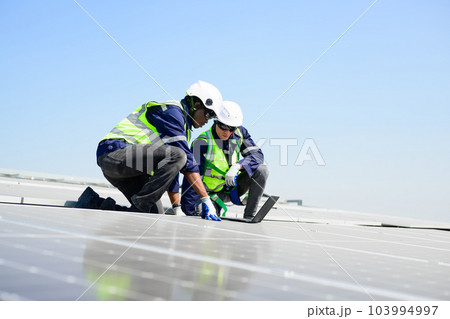 Professional engineer technician with safety helmet checking system 103994997