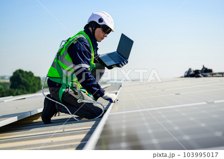 Professional engineer technician with safety helmet checking system 103995017