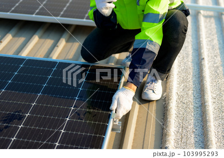 Professional engineer technician with safety helmet checking system 103995293