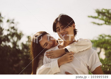 Couple of romantic young people at home, Vintage style photo Couple of romantic young people at home, Vintage style photo 103995589