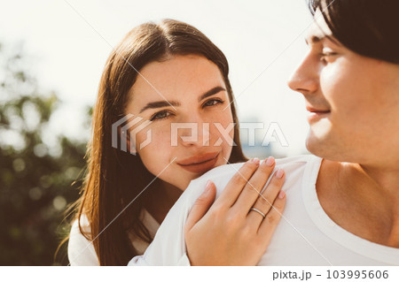 Couple of romantic young people at home, Vintage style photo 103995606