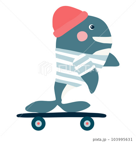Cute cartoon style whale character on skateboard, vector Cute cartoon style whale character on skateboard, vector 103995631