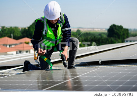 Professional engineer technician with safety helmet checking system Professional engineer technician with safety helmet checking system 103995793