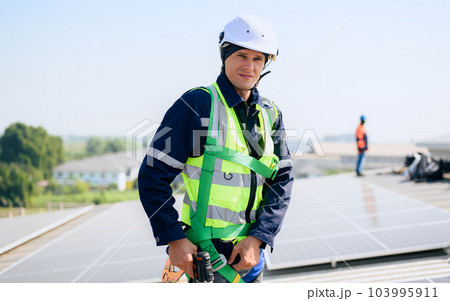 Professional engineer technician with safety helmet checking system 103995911