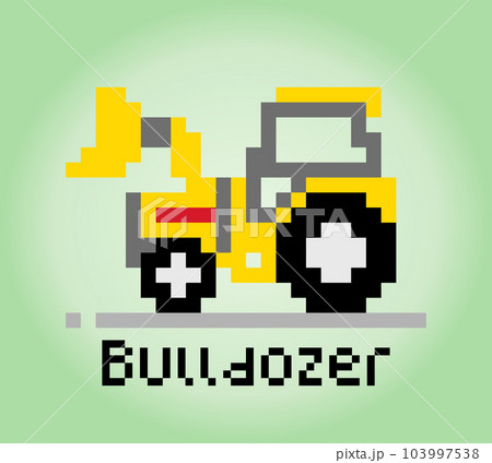 8 bit pixel bulldozer. construction car object for game assets in vector illustration. 8 bit pixel bulldozer. construction car object for game assets in vector illustration. 103997538