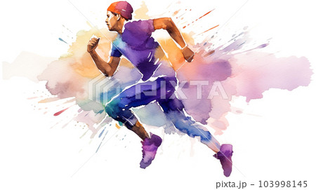 走る男性の水彩イラスト「AI生成画像」 走る男性の水彩イラスト「AI生成画像」 103998145