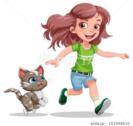 A girl playing with her cat A girl playing with her cat 103998620