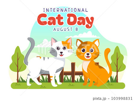 International Cat Day Vector Illustration on August 8 with Cats Animals Love Celebration in Flat Cartoon Hand Drawn Background Templates 103998831