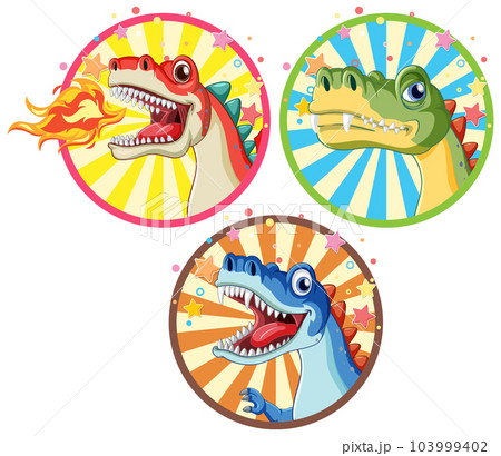 Set of dinosaur on circle comic sticker template Set of dinosaur on circle comic sticker template 103999402