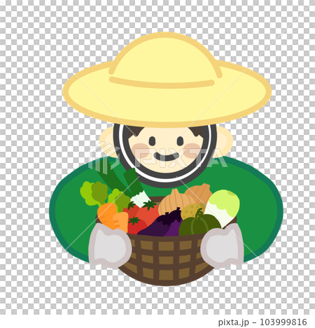 収穫した沢山の野菜を持った農夫 収穫した沢山の野菜を持った農夫 103999816
