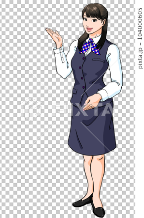 笑顔でご案内する受付の若い女性_全身斜め横 笑顔でご案内する受付の若い女性_全身斜め横 104000605
