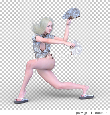 扇を持って舞う女性 104000697