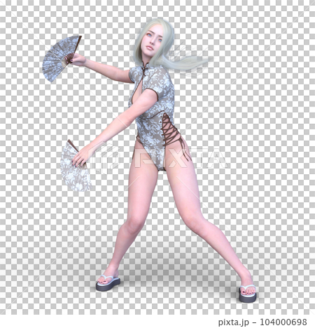 扇を持って舞う女性 104000698