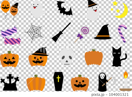かわいいハロウィンのイラストセット かわいいハロウィンのイラストセット 104001321